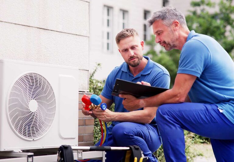 A homeowner examining an HVAC vent for unusual sounds in a typical living room.